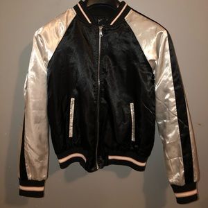 Pink lined, Black, Padded, Bomber Jacket